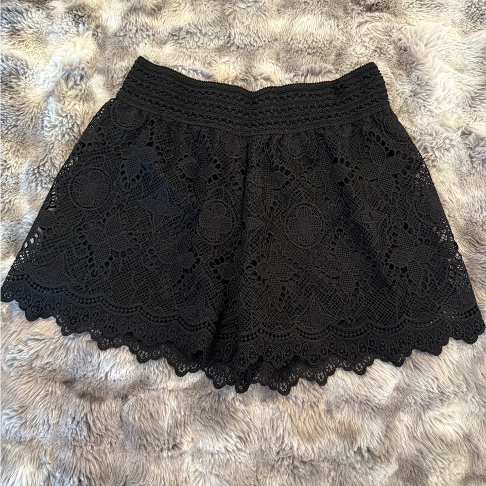 Black High Waist Lace Trim Shorts